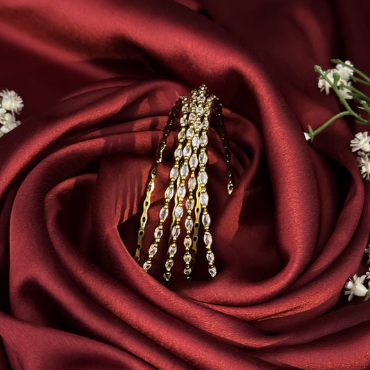 Eva Petals Premium AD Bangles Golden (Set of 4)