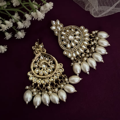 Sejal Pearl Chandbali Earrings - Golden