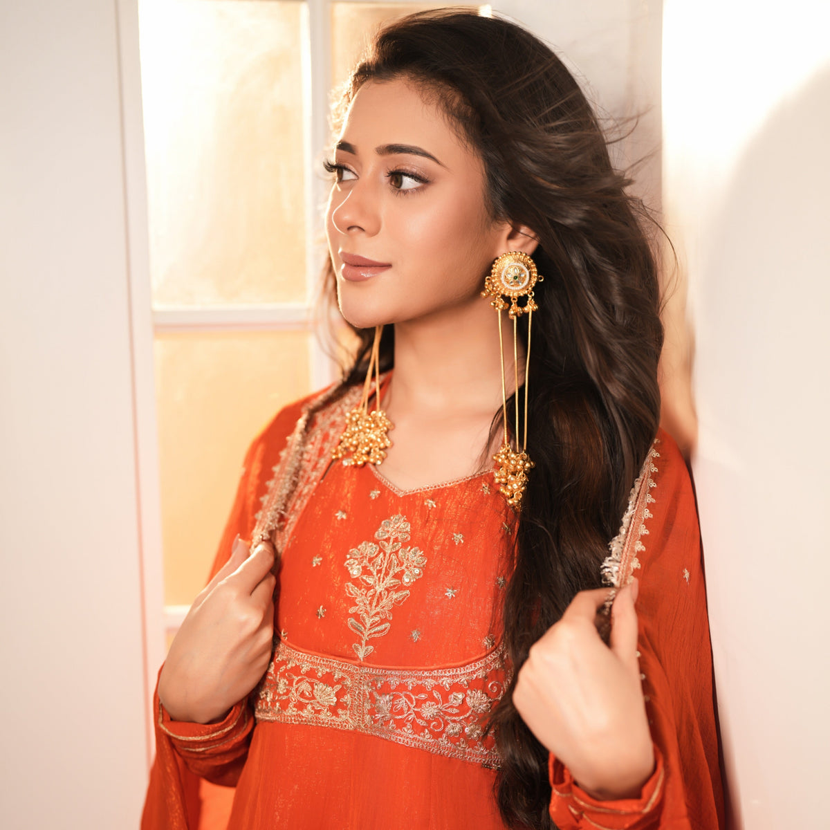 Oorja Kashmiri Brass Dejhoor Ghungroo Jhumka Earrings - Golden