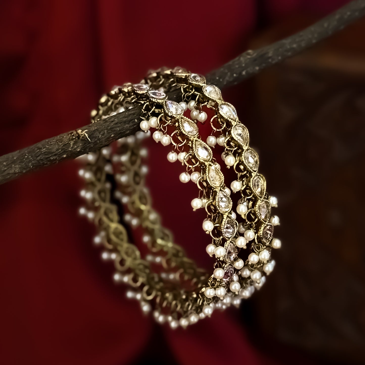 Zaira Reverse AD Premium Kundan Bangles (Set of 2) - Golden