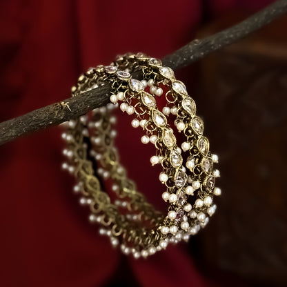 Zaira Reverse AD Premium Kundan Bangles (Set of 2) - Golden