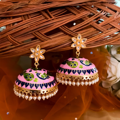 Insa Meenakari Jhumka - Pink