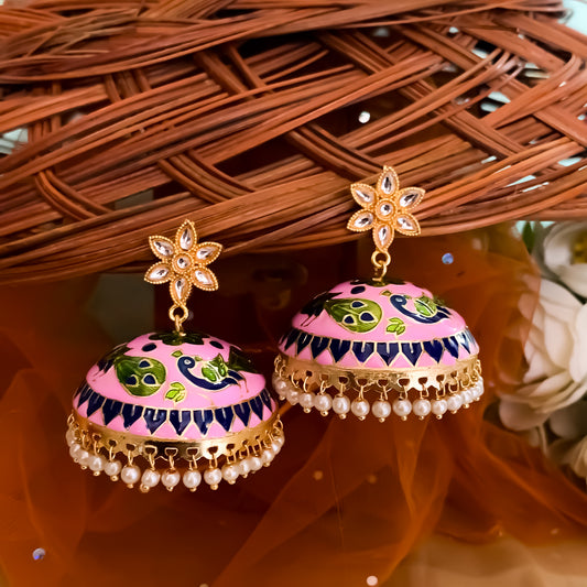 Insa Meenakari Jhumka - Pink
