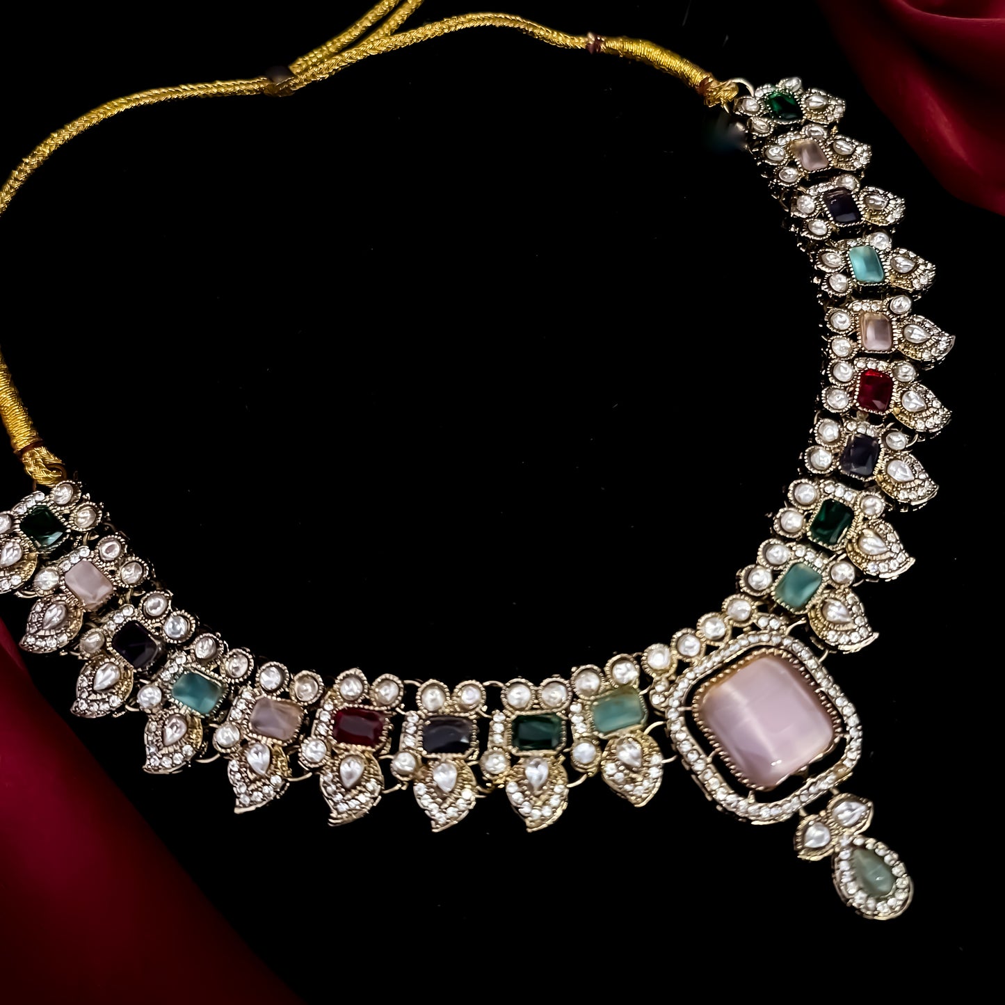 Jheel Statement Navratan Reverse AD Necklace Set