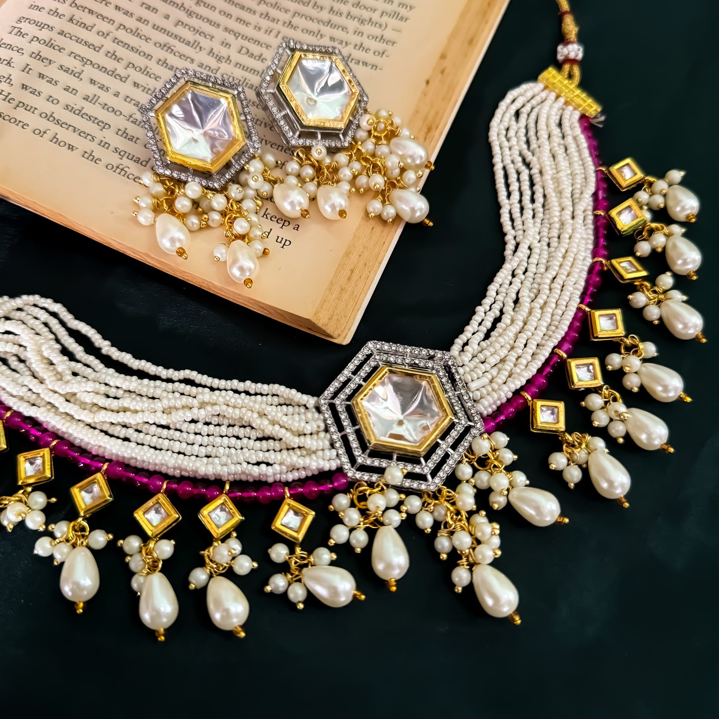 Jissa Polki Choker Necklace Set - Pink