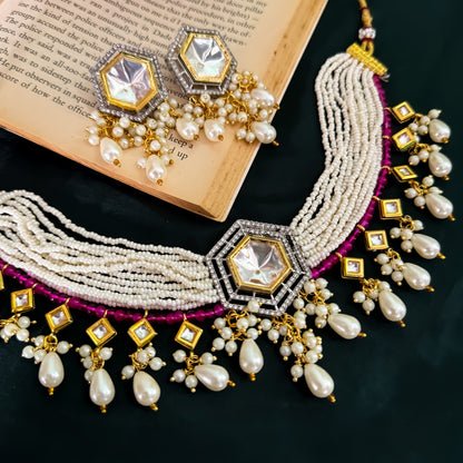 Jissa Polki Choker Necklace Set - Pink