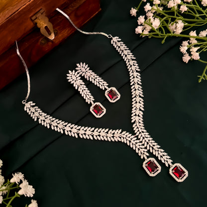 Deborah Designer Diamond Necklace Set - Ruby Red
