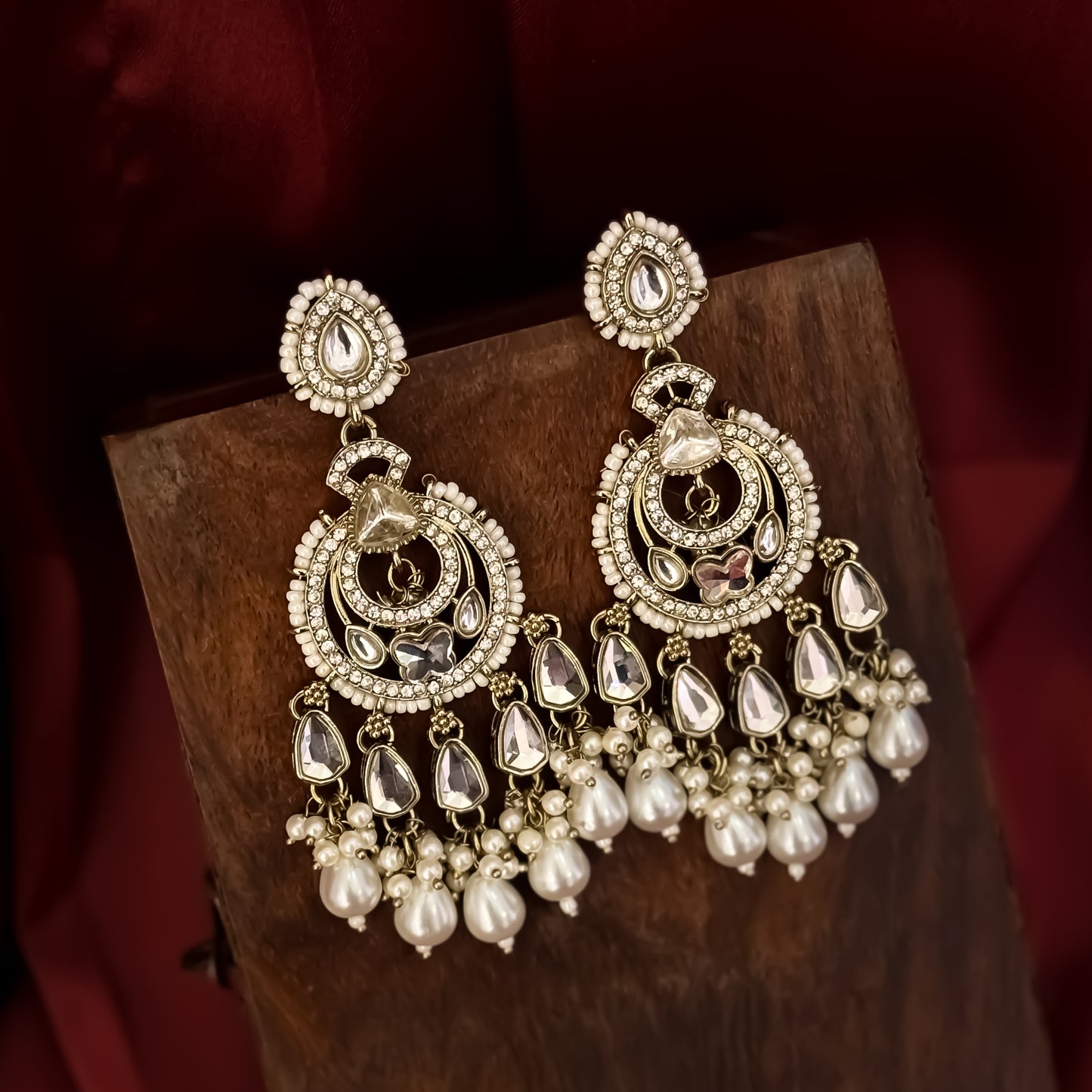 Athiya Kundan Pearl Premium Chandbali Earrings - Golden