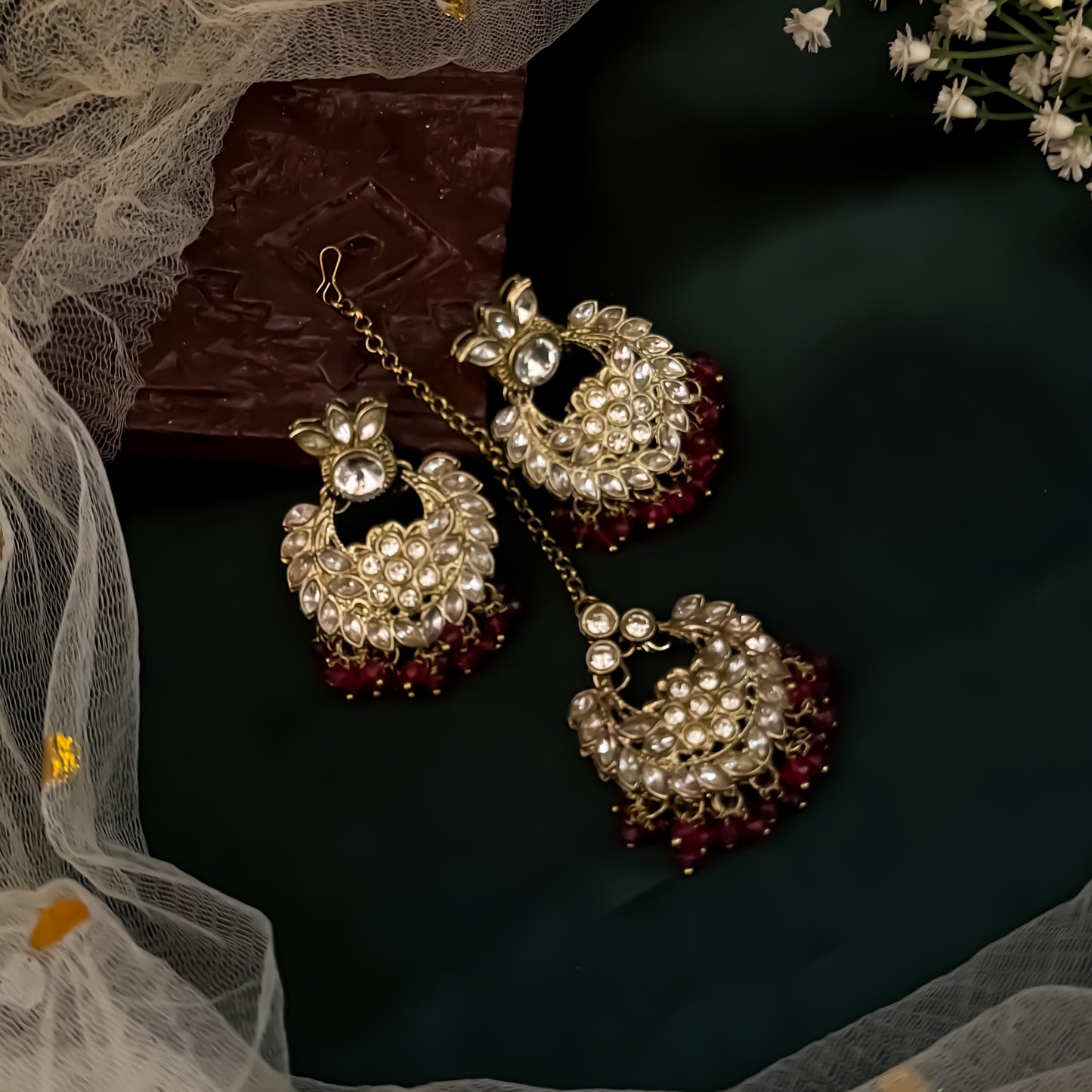 Harleen Premium Pearl Necklace Set - Magenta Pink