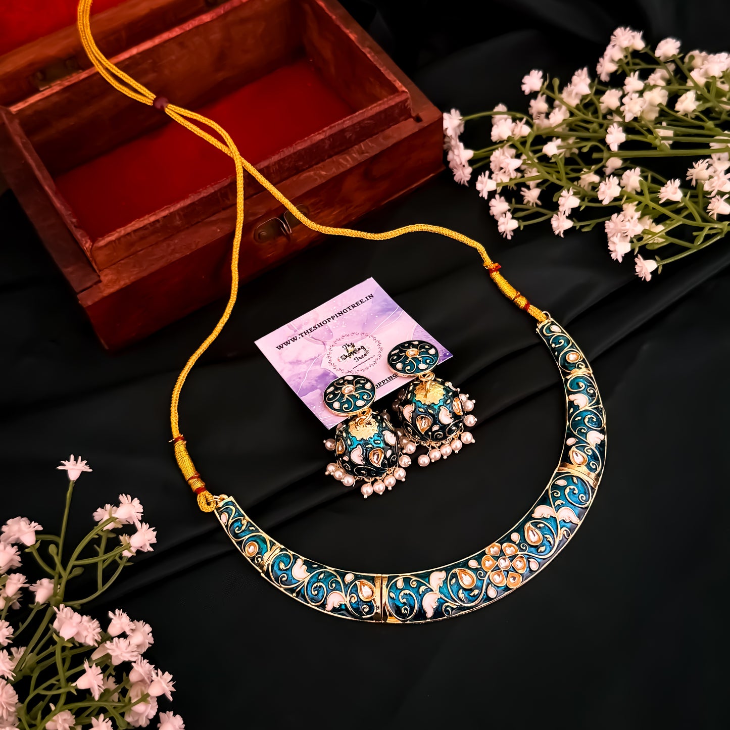 Ridhima Meenakari Hasli Necklace Set - Peacock Blue