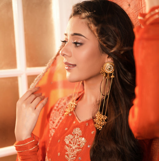 Oorja Kashmiri Brass Dejhoor Ghungroo Jhumka Earrings - Golden