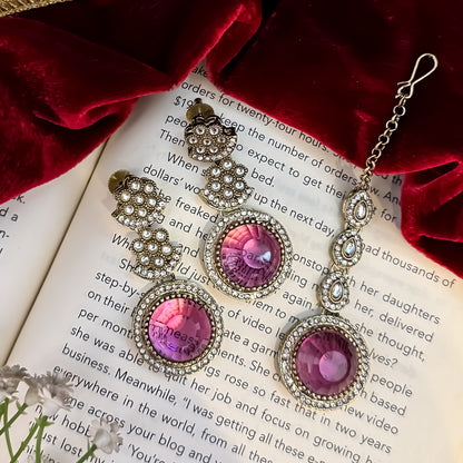Naira AD Polki Look Alike Necklace Set - Wine