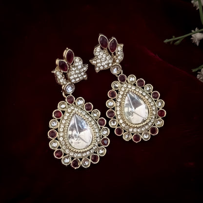 Mansi Kundan Drop Earrings - Maroon