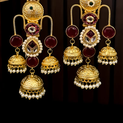 Umrao Kashmiri Jhumka Earrings- Maroon