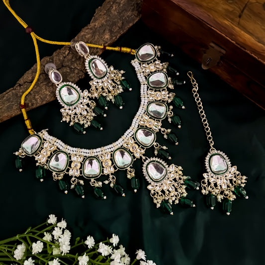 Kasish Kundan Necklace Set - Green