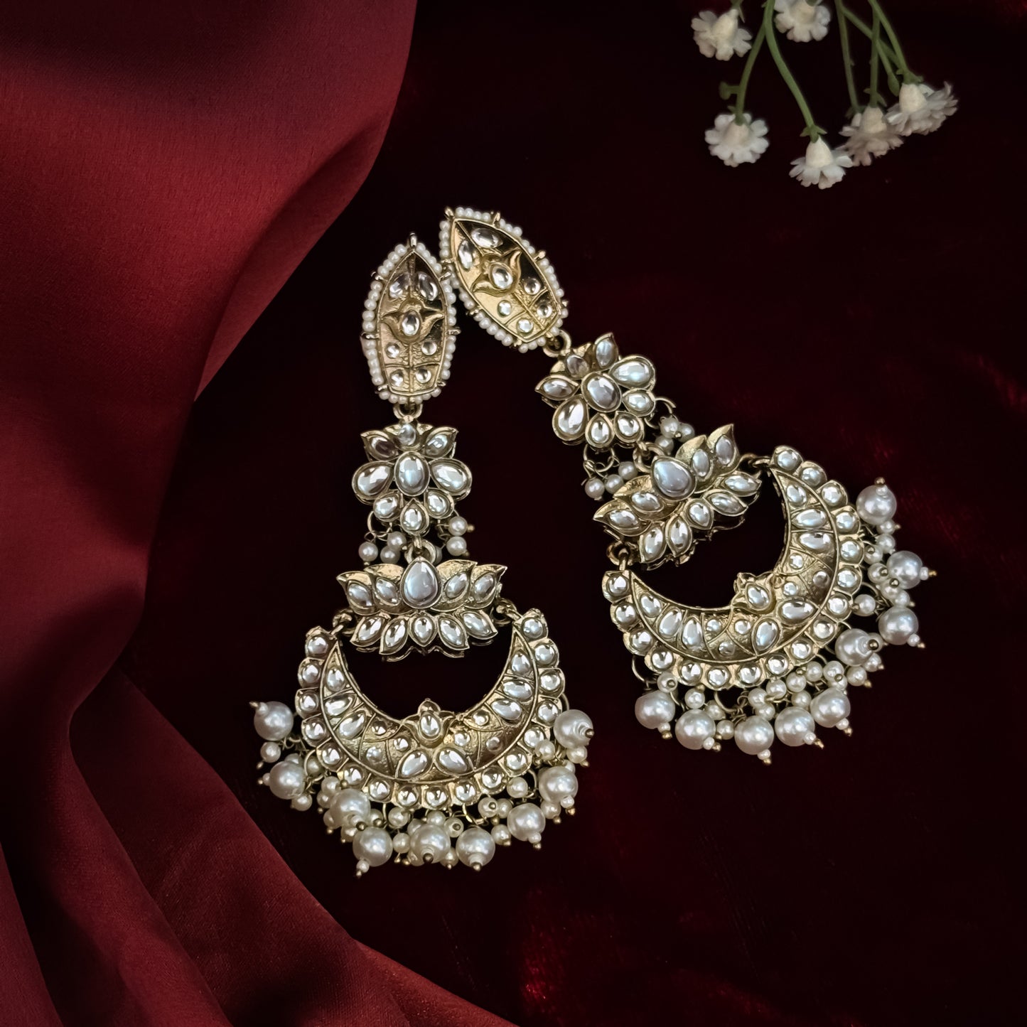 Nilanjana Kundan Chandbali Earrings - Golden