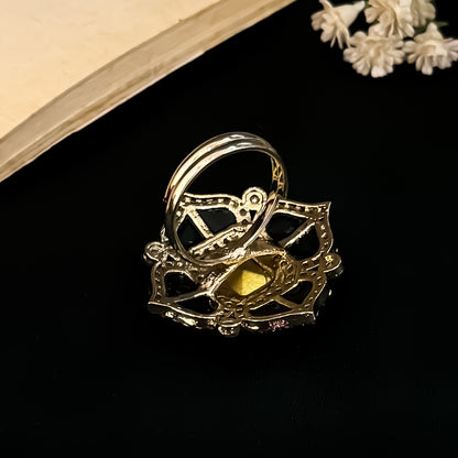 Shraddha Polki Premium Meenakari Adjustable Ring - Green