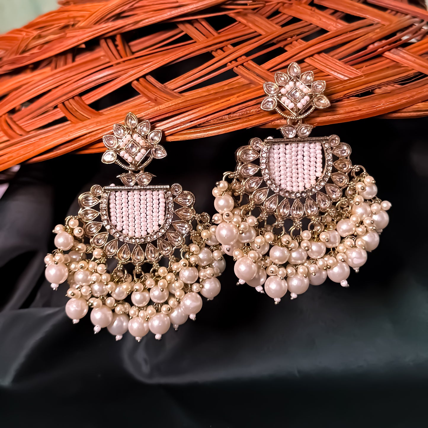 Mansa Kundan Pearl Chandbali - Golden/Ivory