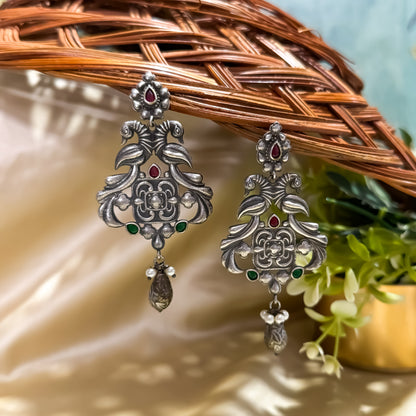 Ruhani Handcrafted SLA Brass Earrings - Ruby & Green