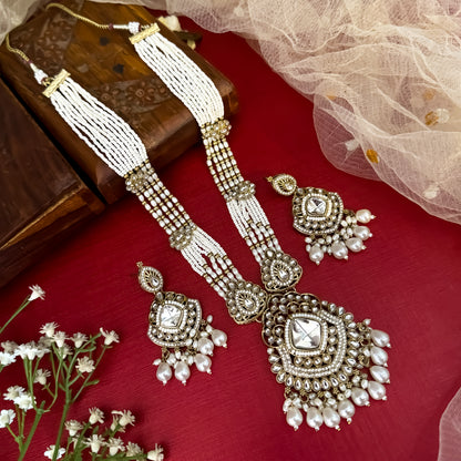 Golden Sanisha Designer Kundan Rani Haar Long Necklace Set