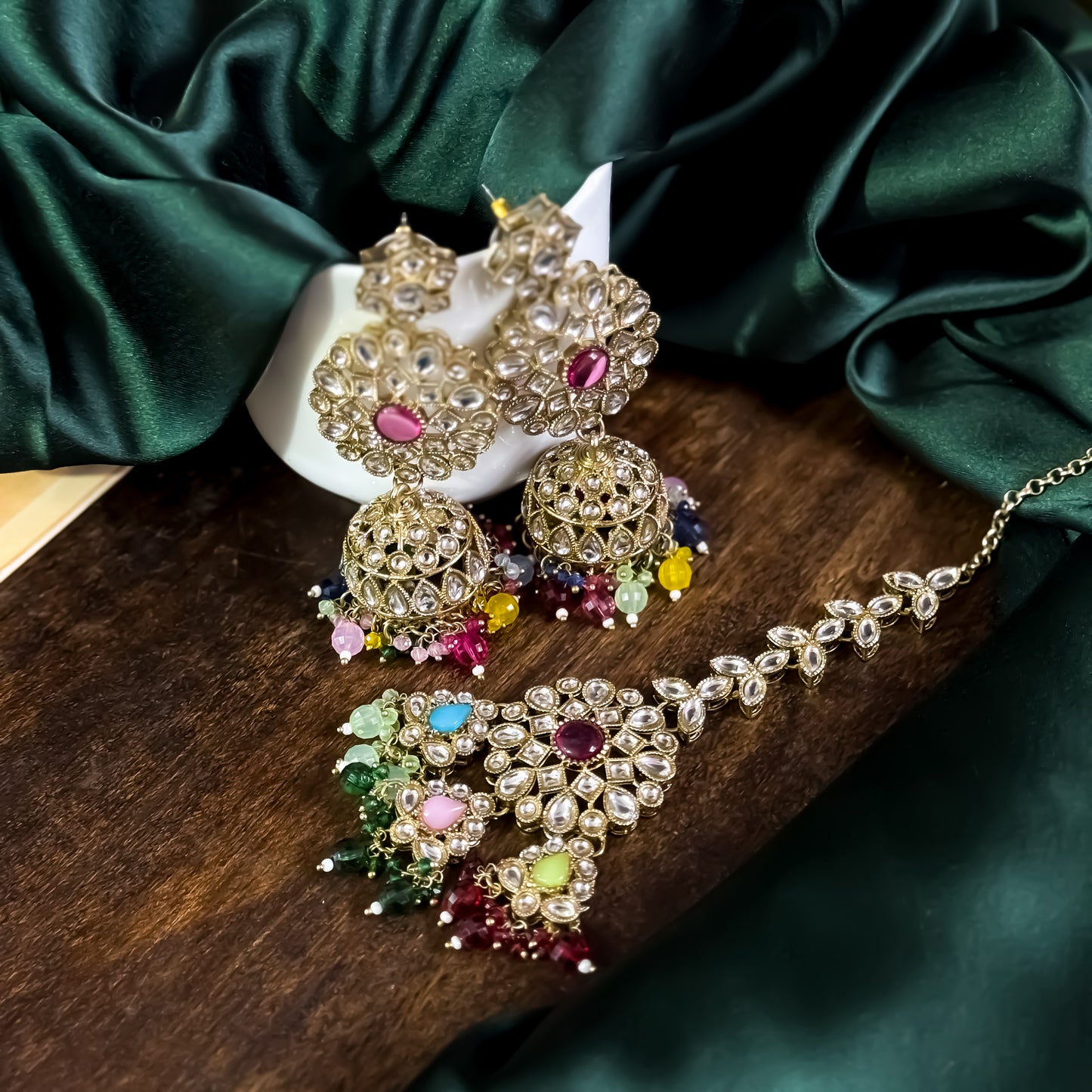 Shabana Premium Kundan Pearl Choker Necklace Set - Multi