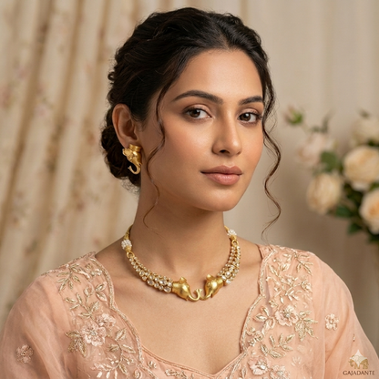 Ella Elephant Polki Mini Necklace Set - Golden