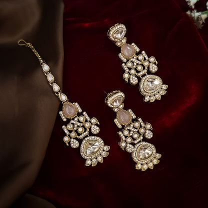 Jehana Premium Polki Lookalike Necklace Set - Pastel Pink