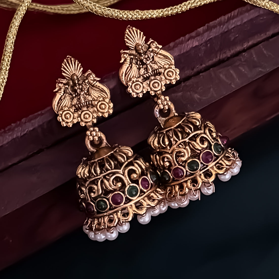 Divina Double Layer Temple Necklce Set with Earrings