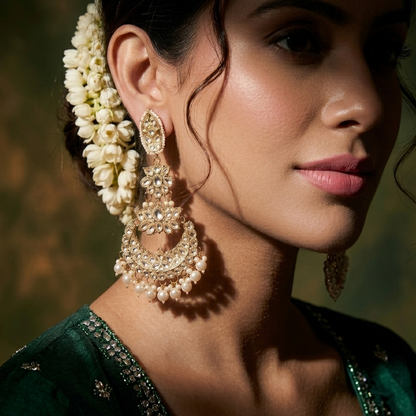 Nilanjana Kundan Chandbali Earrings - Golden
