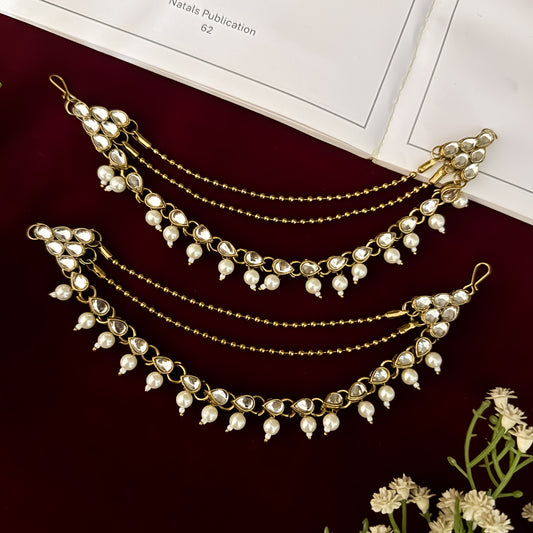 Golden Yami 3 Layer Baahubali Pearl Detacahble Earchains