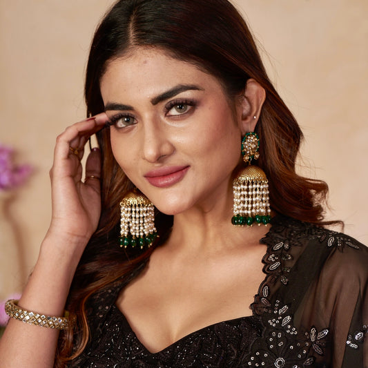 Noora Jhoomar Jhumka Earrings- Green