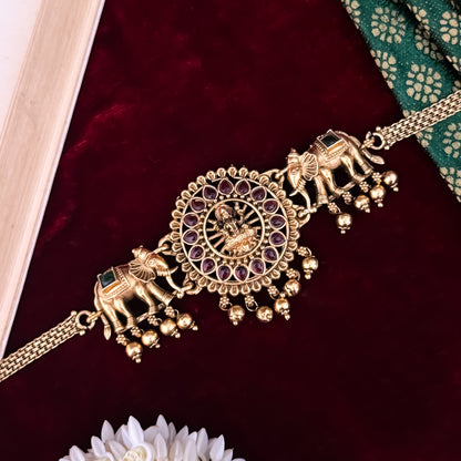 Ekdanta Temple Choker Necklace Set - Pink & Green
