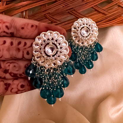 Myra Kundan Chandbali Earrings - Peacock Blue