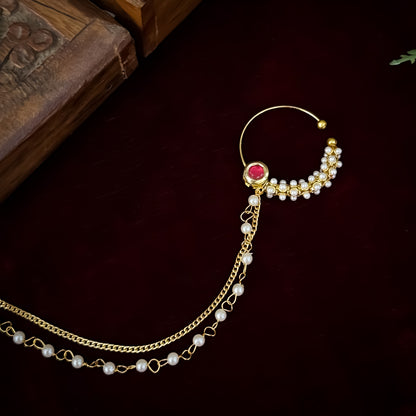 Mallika Kundan Nose Clip/Nath - Pink