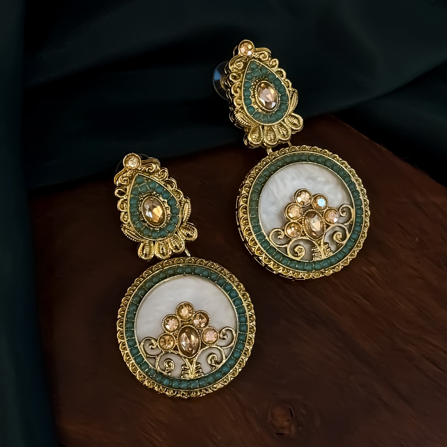 Itika Jadau MOP Chandbali Earrings - Sky Blue