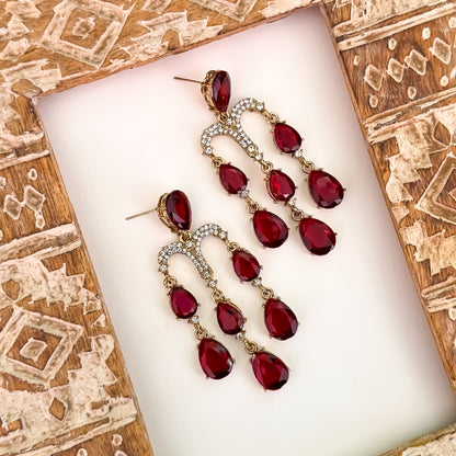Sharon Chandelier Dangler Earrings - Maroon
