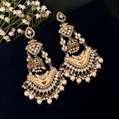 Rangat Jhumka Chandbali Earrings - Golden/Ivory