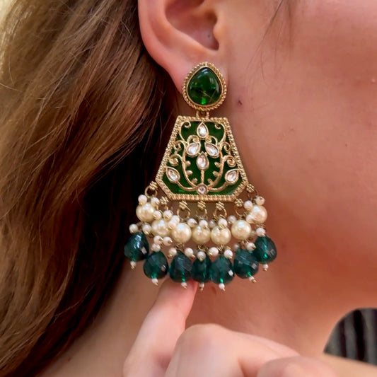 Sanskriti MOP Pearl Chandbali - Green