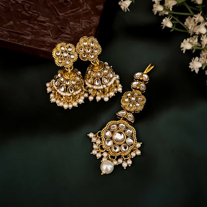 Etika Premium Kundan Necklace Set - Golden