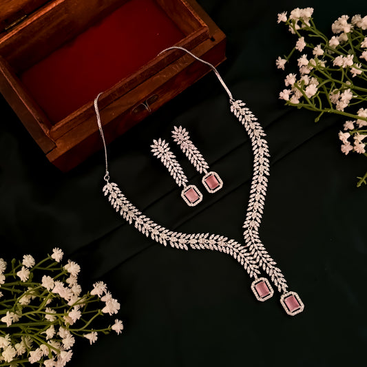 Deborah Designer Diamond Necklace Set - Pastel Pink