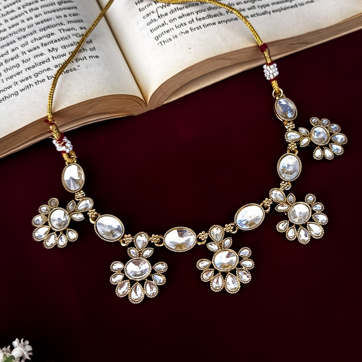 Golden Raisha Floral Kundan Necklace Set