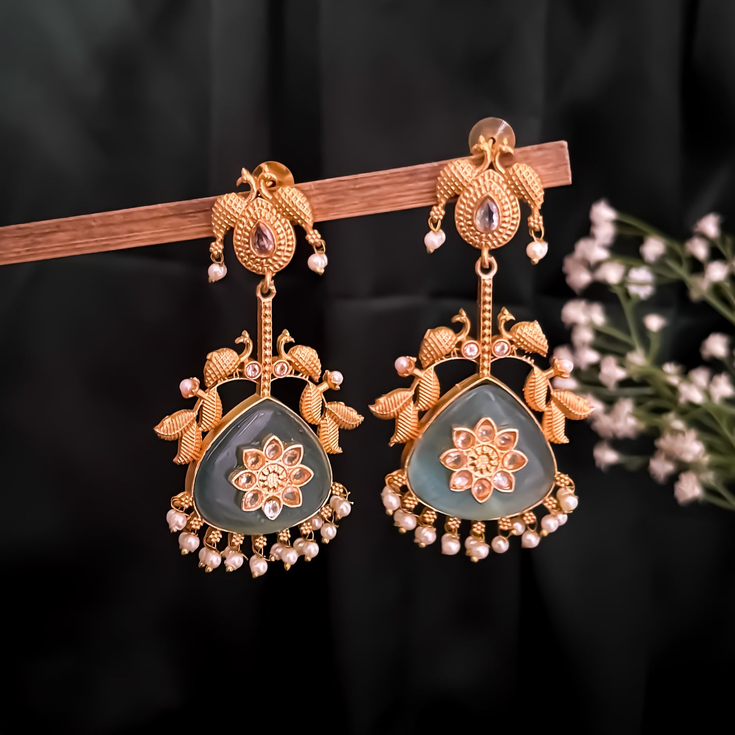 Imani Premium Kashmiri Brass Earrings - Golden & Turquoise