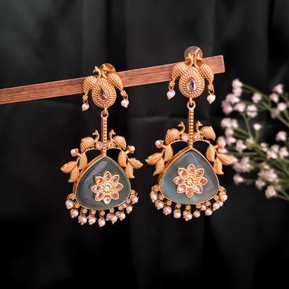Imani Premium Kashmiri Brass Earrings - Golden & Turquoise