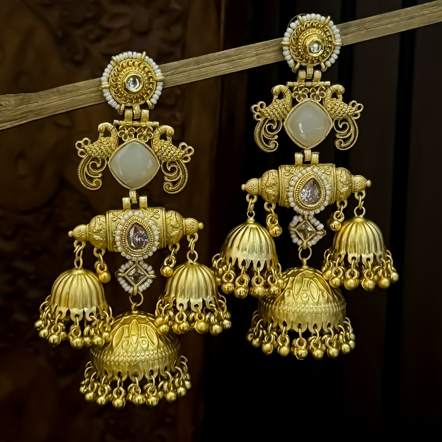Falak Premium Kashmiri Matte Polish Jhumka Earrings - Ivory