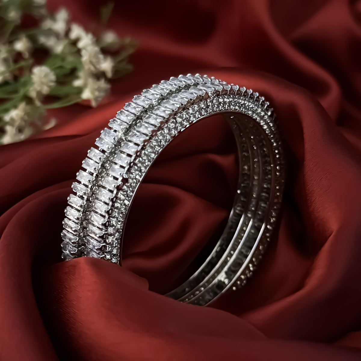 Silver Vrishti Premium AD Bangles (Set of 2)