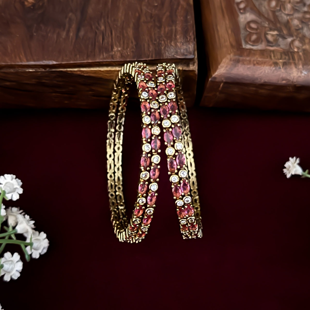 Ruby Pink Avira Premium AD Bangles (Set of 4)