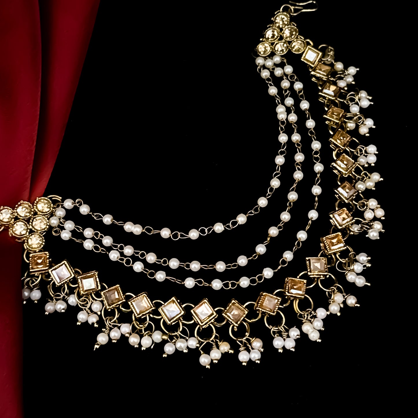 Miraya Bahubali Reverse Ad 4 Layer Mirror Detachable Earrchains/Sahara - Golden