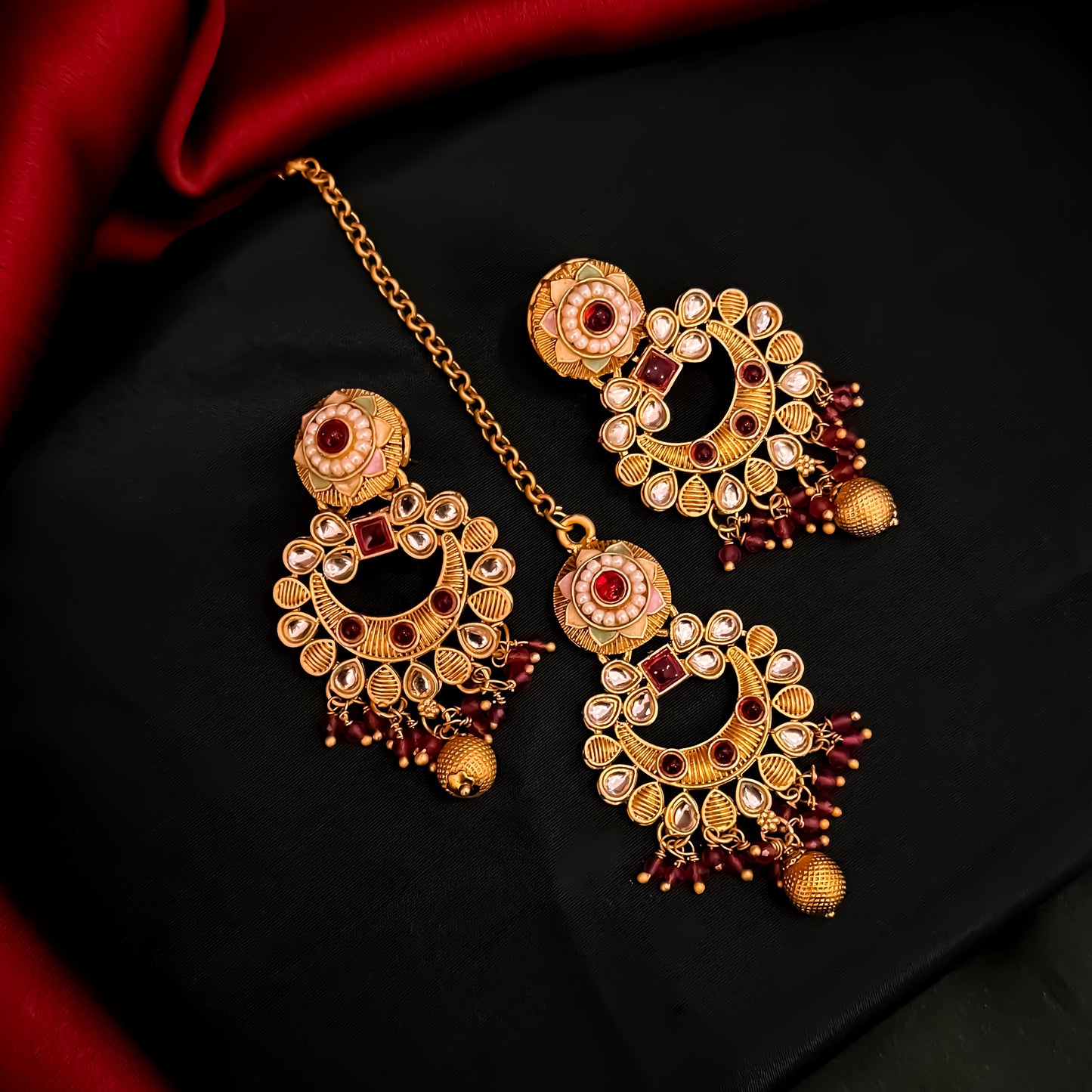 Sayantika Rajwadi Matte Polish Necklace Set - Magenta Pink