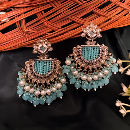 Mansa Kundan Pearl Chandbali - Sky Blue