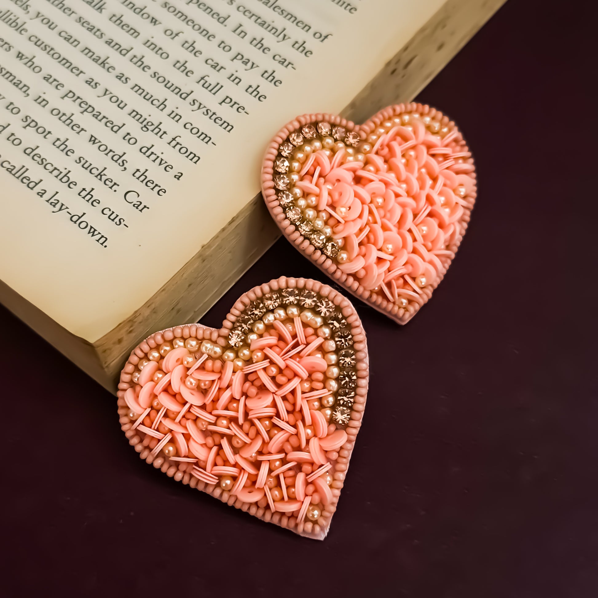 Peachy Punch Heart Embellished Earrings
